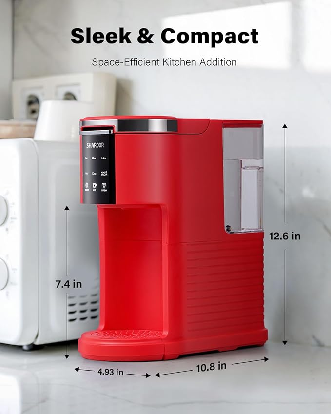 SHARDOR 3 in 1 Coffee Maker K Cup Coffee Maker Compatible with Ground Coffee &amp Teas Single Serve Coffee Machine 6–14oz Brew Sizes 40oz Detachable Water Reservoir Descale Settings Red