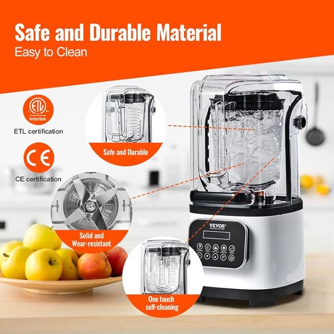 VEVOR Commercial Countertop Blenders with Shield68 oz Jar Blender Combo Stainless Steel 9 Speed &amp 5 Functions for Shakes Smoothies Peree and Crush Ice White