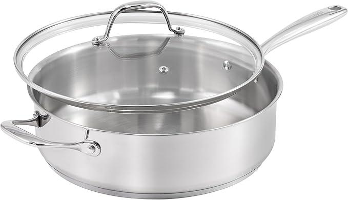 Guy Fieri's Flavortown 5 Qt. Stainless Steel Sautepan with Lid - Premium Three-Layer Cookware Oven-Safe up to 500F