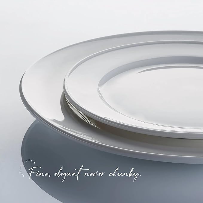 Anders and White 'Classica' - White Ethical Bone China Dinner Set. 12 Pieces Dinnerware Set. Contains 4X Dinner Plates Side Plates and Bowls. Vegan Friendly.