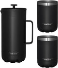 Scanpan TO GO French Press Coffee Maker 1.0L (Black) + 2 Vacuum Cups 350 mL (Black) - 18/8 Food Grade Stainless Steel - Scratch-Free Coating - Dishwasher Safe