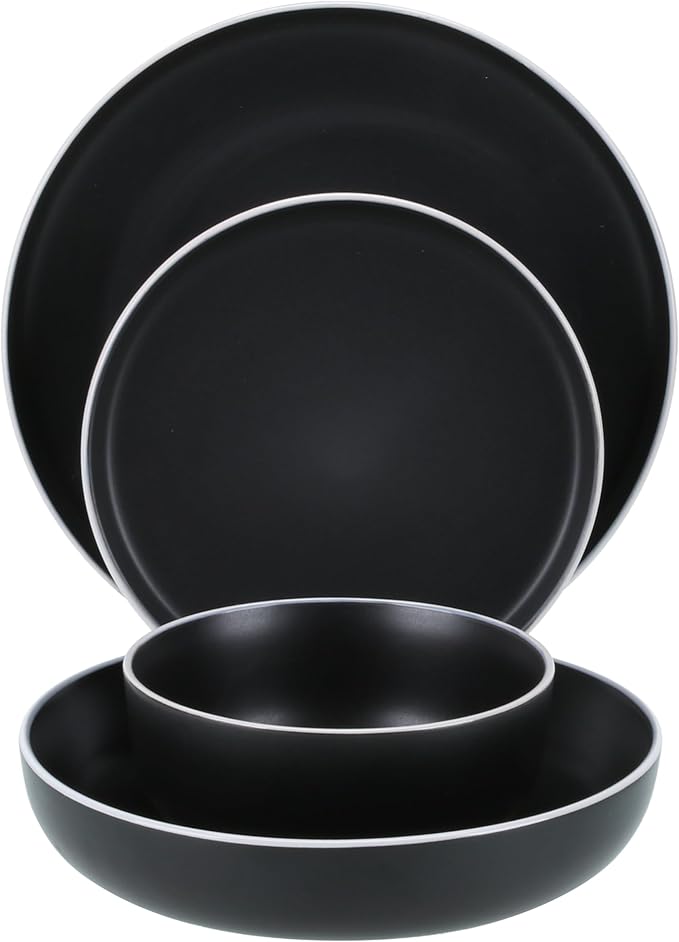 BIA Cordon Bleu Stoneware Tempo 16-Piece Dinnerware Set Double Bowl Onyx