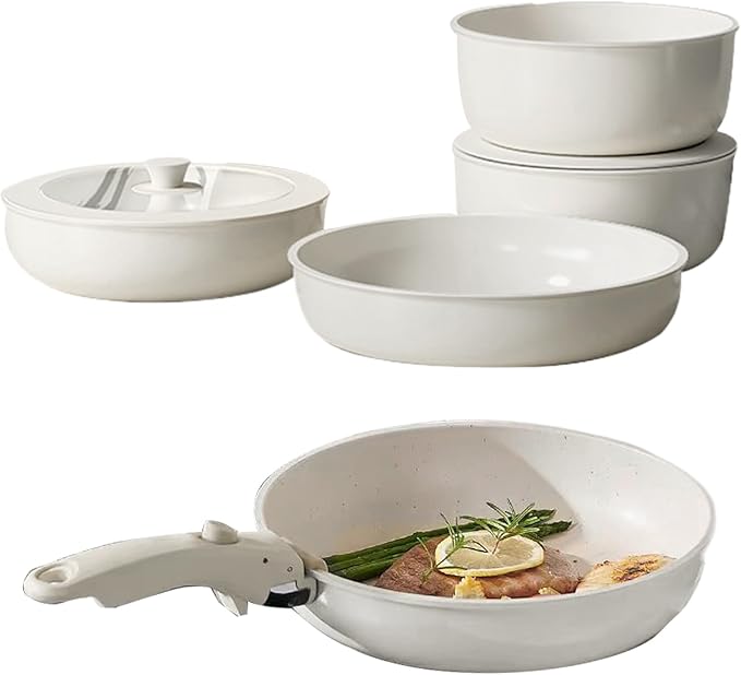 Ceramic Cookware Set – Pots And Pans For Kitchen Oven Induction Safe Non-Stick Durable Cookware Portable Cooking Utensils | Ideal Home Apartment Picnic Outdoor Cooking Meal Prep Camping