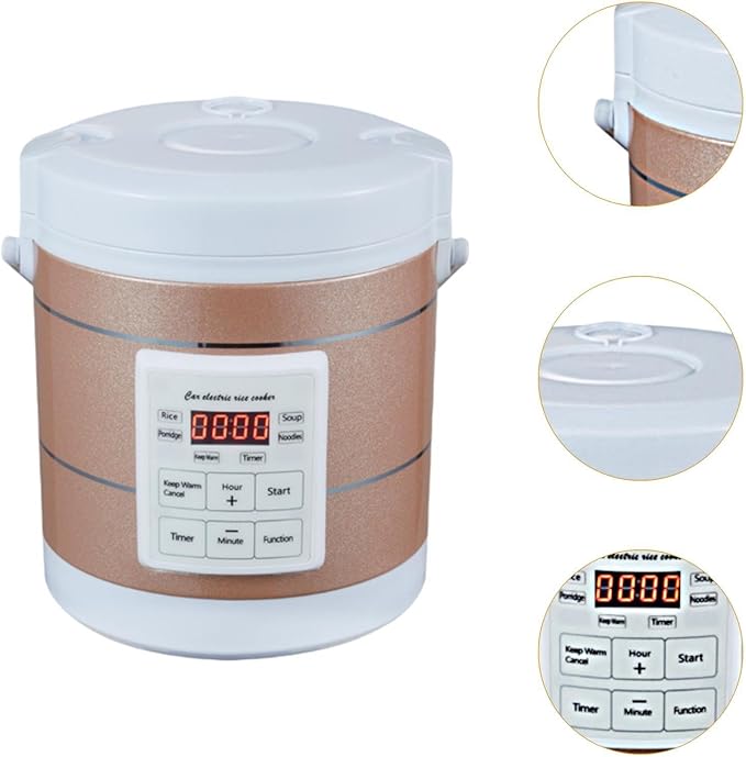 Compact Car Food Warmer 1.6L Electric Cooker for Noodles and Soup on The Go Gold