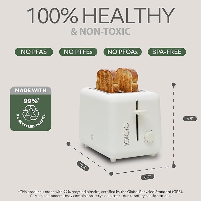 WILLOW Eco Series 2-Slice Toaster Extra-Wide Slots for Bagels &amp Artisan Bread 6 Shade Browning Settings High-Lift Toast Boost Removable Crumb Tray Cancel/Defrost Buttons Toaster 2 Slice