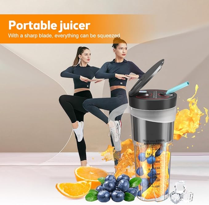 Dioche Portable Blender 16 OZ - Rechargeable Personal Size Blender with Builtin LED Light Multifunctional Handheld Cup for Smoothies and Shakes Perfect for Office/Home/Sports