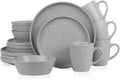 Stone Lain Jade Stoneware 16 Piece Dinnerware Set Home Kitchen Dish Set with Dinner Plates Salad Plates Bowls &amp Mugs - Service for 4 Light Grey