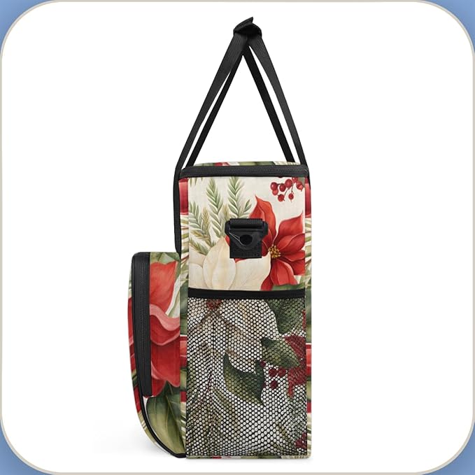 Colorful Flowers Coffee Maker Carrying Bag Holly Berry Flowers Travel Storage Bag Compatible with K-Mini or K-Mini Plus Single Serve Coffee Brewer Carrying Case with Pockets &amp Shoulder Strap