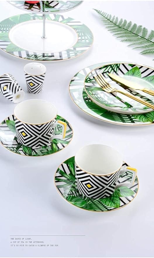 Dinnerware Sets Dish Set56-Piece 24K Gold Floral Design Nordic Ceramic Porcelain Tableware Set of Bowls/Dessert Plates/Soup Plates/Dinner P