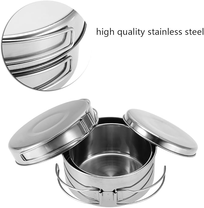 Camping Cooking Set Backpacking Camping Cookware Mess Kit 4Pcs Portable Stainless Steel Camping Picnic Outdoor Pan Pot Plate Tableware