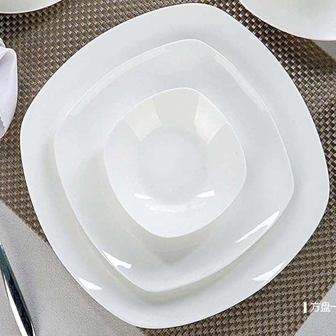 56 Heads jingdezhen Ceramics Dinnerware Sets Tableware Bone China Dishes Set Pot Rice Bowl Salad Noodles Bowl Dish Bowl-Round Plate 56pcs (Square Plate 56pcs)