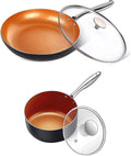 MICHELANGELO 8 Inch Frying Pan + 1 Quart Saucepan with Lid 2-Piece Copper Nonstick Cookware Set with Lid
