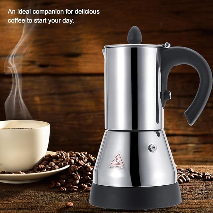 Electric Coffee Maker Stainless Steel Espresso and Cappuccino Machine Stainless Steel Mocha Pot Coffee Maker (300ml)
