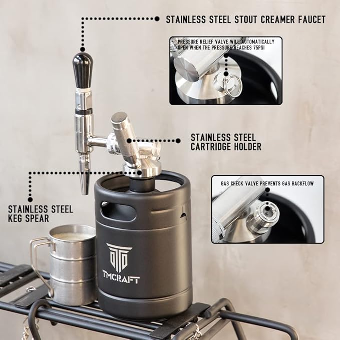 TMCRAFT 64oz Nitro Cold Brew Coffee Maker Home Brew Coffee Keg with Stainless Steel Stout Creamer Faucet &amp Pressure Relieving Valve