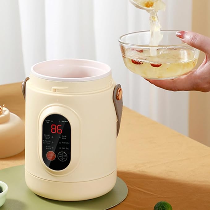 Multi-functional Health Pot Rice Cooker 500W Mini Portable Kettle Ceramic Glaze Inner with Steamer Small Slow Cooker with 12-Hour Reservation Function Kitchen Accessories For Porridge Soup (Purp