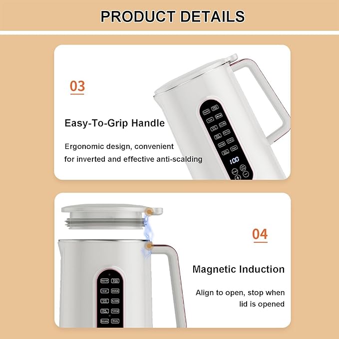 Soy Milk Maker 12h Reservation Plant Milkmaker Electric Kettle With Six Preset Functions And Led Display Tea Milk Machine Blender One Button Use (With 2 Cups)