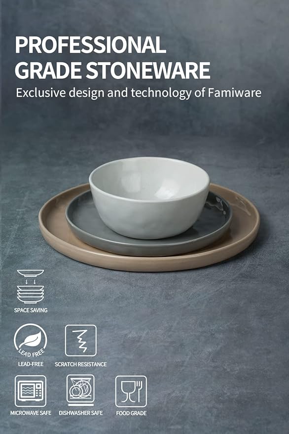 Famiware Mars Plates and Bowls Set 12 Pieces Dinnerware Sets Dishes Set for 4 Multi-color