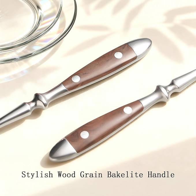 Teaspoons 8-Pack Stainless Steel 6.7 Inches Teaspoons with Wood Grain Bakelite Handle For Coffee Dessert Ice Cream Dishwasher Safe