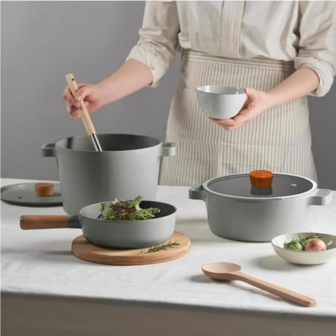Kitchen Cooking Sets 4Pcs Cookware Set Soup Pot with Lid Wok Frying Pan Ceramic Non-Stick Cooking Pot Set Kitchen Cookware Sets