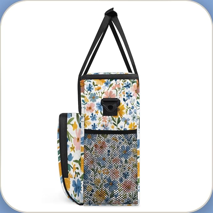Romantic Flowers Coffee Maker Carrying Bag Portable Travel Storage Tote Bag Compatible with K-Mini or K-Mini Plus Single Serve Coffee Brewer Carrying Case with Multiple Pockets &amp Shoulder Strap