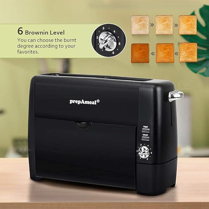 Long Slot Toaster 2 Slice Toaster with 6 Shade Settings Bagel/Cancel Extra Wide Slots Removable Crumb Tray for Bagels Waffles Breads Puff Pastry Snacks (2-Slice Black)