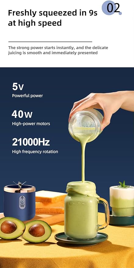 Portable Blender with Rechargeable Battery 400ML Mini Multifunctional Wireless Electric Juice Blender Travel Cup Ideal for Dorm Office Gym Home Use