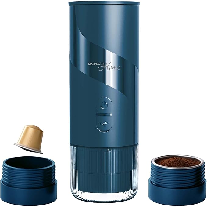 Magnavox HOME Portable Espresso Coffee Maker (Grounds or Pods) with Fast Brew Technology &amp Single Touch Control Ideal for Offices or Travel