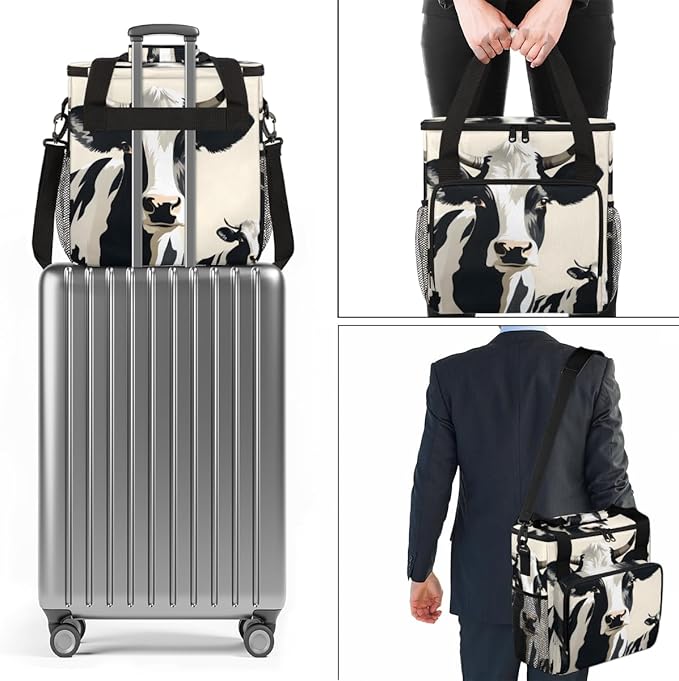 Cattle Cow Coffee Maker Carrying Bag Cute Cow Portable Travel Storage Tote Bag Compatible with K-Mini or K-Mini Plus Single Serve Coffee Brewer Carrying Case with Multiple Pockets &amp Shoulder Str