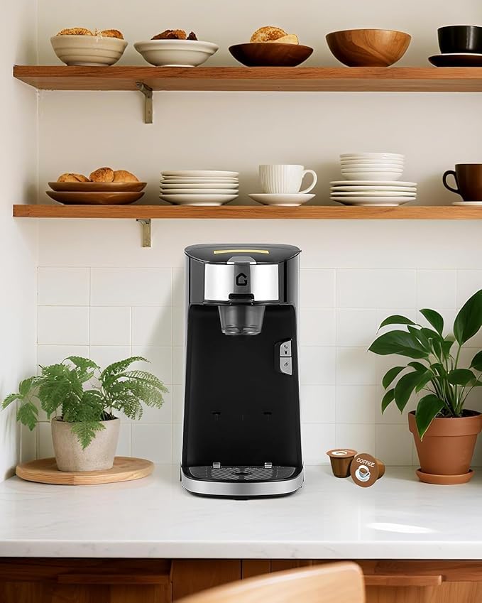 Small Coffee Maker Hot and Cold Coffee Maker for Home with Single-Serve Brewing Compatible with Pods &amp Grounds One-Touch Operation Compact Design for Kitchen or Office