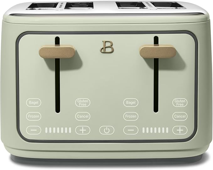 4 Slice Toaster with Touch Control Panel 1800W Fast Heating 7 Toast Shade Levels Extra Wide Slots for Bagels Removable Crumb Tray (Sage Green)