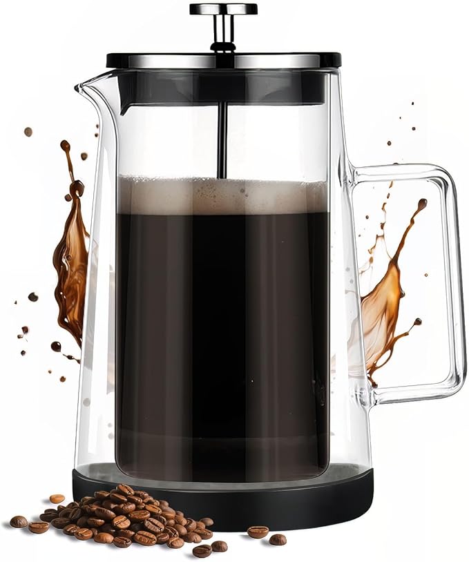 French Press Coffee Maker 34Oz - Double-Wall Insulated Borosilicate Glass - Ergonomic Handle - Coffee Gift - Tea &amp Coffee Press