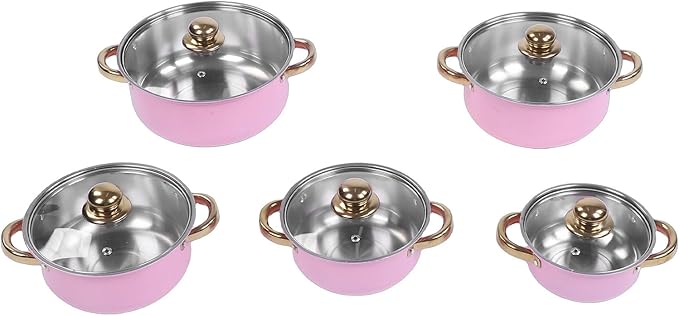 Haofy Stainless steel pot set 5pcs stainless steel cookware pots with lids dual handles for even heat distribution compact capacity for kitchen cooking travel and outdoor dining