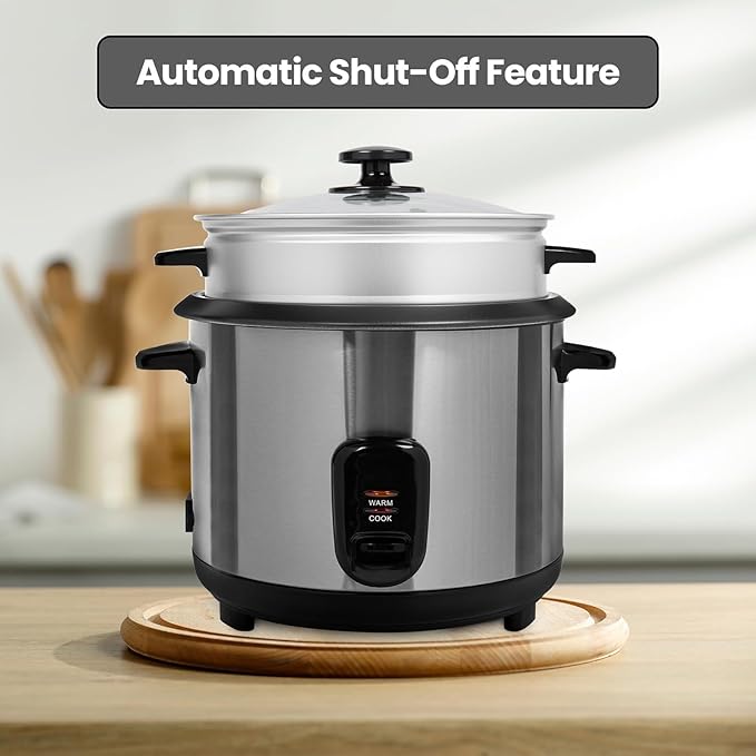 THEGA Electric Rice Cooker and Steamer with Automatic Cooking Removable Non Stick Bowl Stainless Steel Tempered Glass Lid with Steel Vent 700W Cook Warm Function Healthy Rice Cooking(4L)
