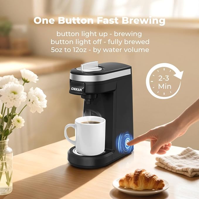 CHULUX Single Serve Coffee Maker for K Capsule Mini Single One Cup Coffee Machine Perfect for Small Space Black