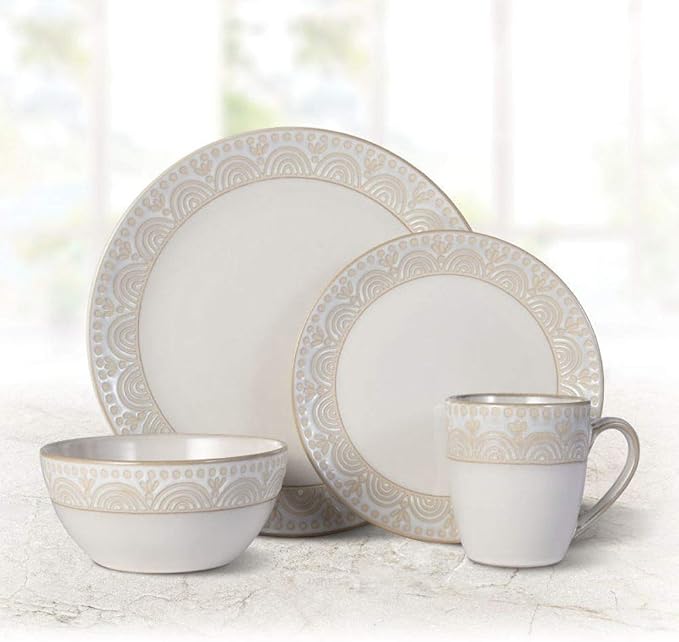 Pfaltzgraff Amelia Cream 16-Piece Dinnerware Set Service For 4