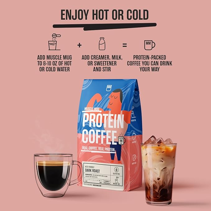 Dark Roast Protein Coffee – 10g Protein Per Serving Bold Instant Coffee Blend Keto-Friendly No Added Sugar – 22 Servings 12 oz