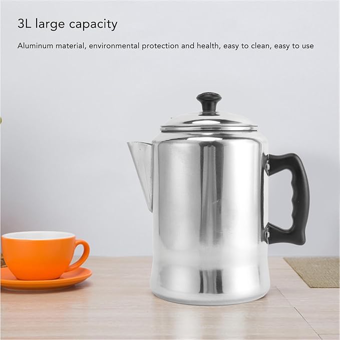 Aluminium Alloy Teapot Stove Top Coffee Percolator with Lid Non Drip Spout Compact Coffee Maker Pot 3L Milk Tea Pot for Home Outdoor