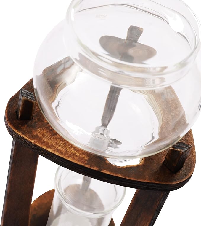 DYRABREST Ice Cold Brew Dripper Coffee Maker Luxury Stainless Steel and Borosilicate Glass Coffee Maker with 600ml/20.29oz Capacity Quick Brew Drip Coffee Make for Café Home and Office (Brown)