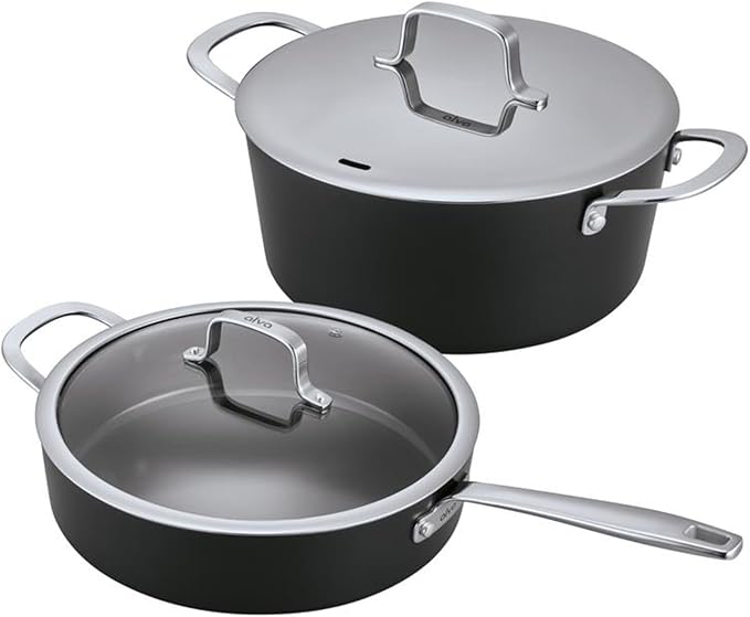 Alva Maestro 2-Piece Ceramic Nonstick Cookware Set – 4QT Sauté Pan + 4.5QT Stock Pot + Lids – No PTFE PFOA PFAS Induction &amp Oven Safe to 400°F Healthy Easy-Clean Essentials for Daily Cooking