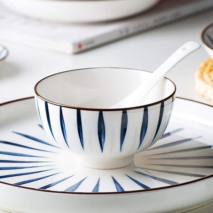 Pottery TablewareBlue Printed Ceramic Dinnerware Sets Porcelain Combi-Set Dinner Plates Dessert Plates Cereal Bowls Salad Bowls