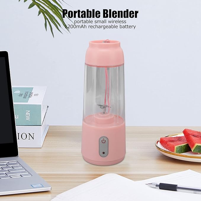 300ML Cup Blender Portable Blender Cup USB Charging Wireless Electric Blender Mini Personal Blender with Stainless Steel Blad for Mixing for Travel(Coral)