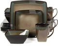 16 Piece Square Dinnerware Set Taupe Brown Solid Casual Stoneware Dishwasher Safe