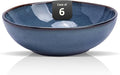 Organic Shape Highland Ceramic Soup/pasta Bowl 6pcs Reactive Glaze 8inch Bowls with Wavy Edge for Kitchen Microwave &amp Dishwasher Safe Scratch Resistant-Blue