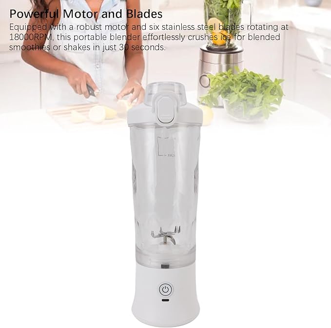 Portable Blender 600ml 18000RPM USB C Rechargeable Mini Juicer Cup with Stainless Steel Blades RGB Light for Travel Gym Soft Fruits Protein Powder Vegetables