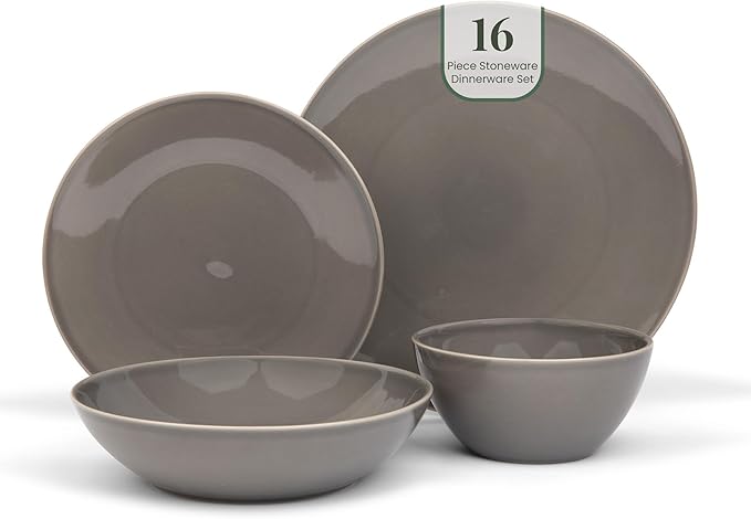 Larder &amp Vine Ceramic Stoneware Dinnerware 16-Piece Set 4 Place Settings (French Gray)