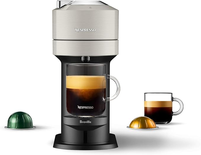 Nespresso Vertuo Next Coffee &amp Espresso Machine NEW by Breville Light Grey Coffee Maker and Espresso Machine + Nespresso Capsules VertuoLine Medium and Dark Roast Coffee 30 Count Coffee Pods