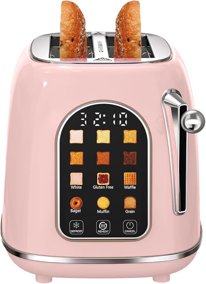 Mecity Toaster 2 Slice Touch Screen Wide Slot Retro Toaster For Breads Bagel Muffin Waffle House Warming Gift New Home 120V 825W Pink Color