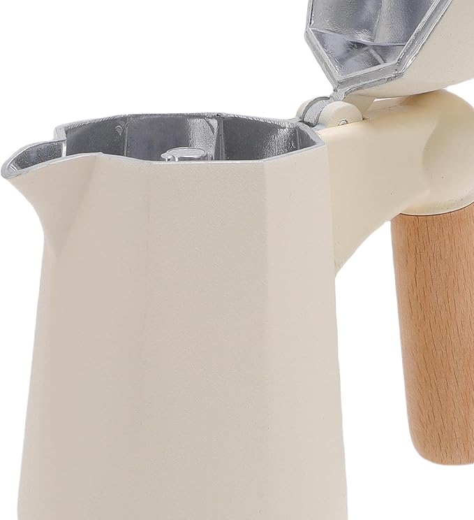 SIXRUN Aluminum Alloy Octagonal Percolator Coffee Pot Maker with Safety Valve and Beech Wood Handle (White)