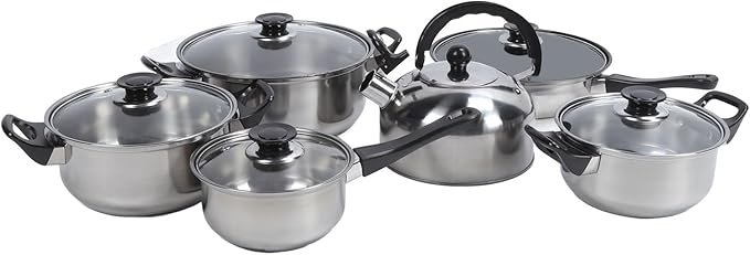 Haofy Stainless Steel Cookware Set Non Stick Pots and Pans Set with Saucepan Stock Pot and Tea Kettle for Frying Boiling and Stewing