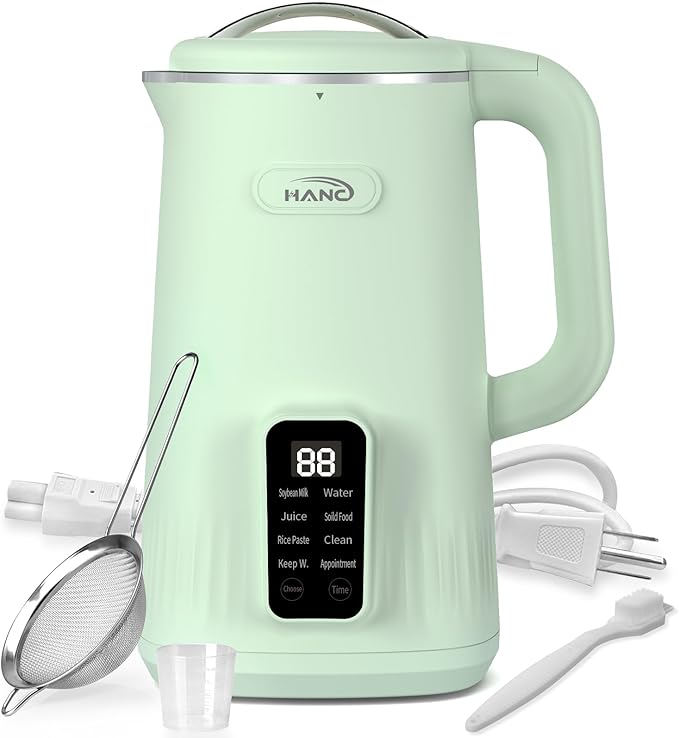 Nut Milk Maker Machine 28oz Automatic 8-in-1 Quiet Operation Soy Milk Maker Homemade Almond Coconut Juice &amp Soup Delay Start/Keep Warm/Self-Cleaning/Boil Water (Cyan)